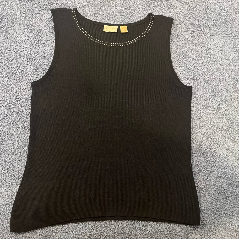 Caslon Blouse Womens S Petite Black Silk Blend Scoop Neck Sleeveless Classic